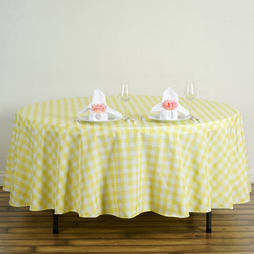 White/Yellow Seamless Buffalo Plaid Round Tablecloth