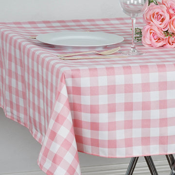 Create a Picnic-Inspired Party Ambiance with the White/Rose Quartz Gingham Style Tablecloth
