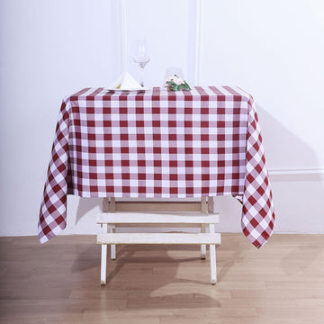 Elegant White/Burgundy Seamless Buffalo Plaid Square Tablecloth
