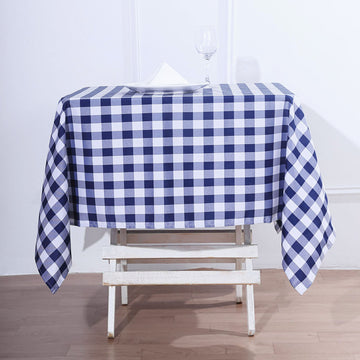 Create a Picnic-Inspired Ambiance with White/Navy Blue Buffalo Plaid Tablecloth