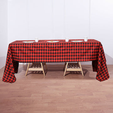 Elegant Black/Red Seamless Buffalo Plaid Rectangle Tablecloth