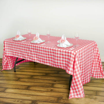 Elegant White/Red Buffalo Plaid Tablecloth for Stylish Event Décor