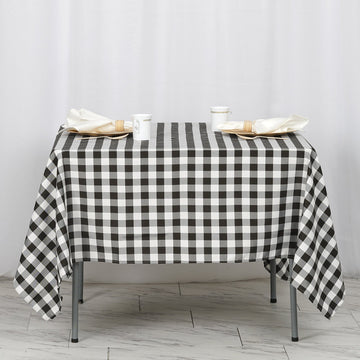 White/Black Seamless Buffalo Plaid Square Tablecloth