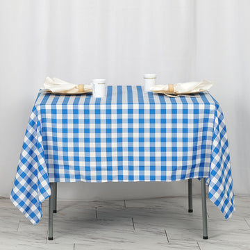 White/Blue Seamless Buffalo Plaid Square Tablecloth