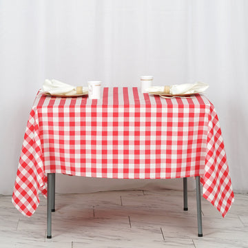 White/Red Seamless Buffalo Plaid Square Tablecloth
