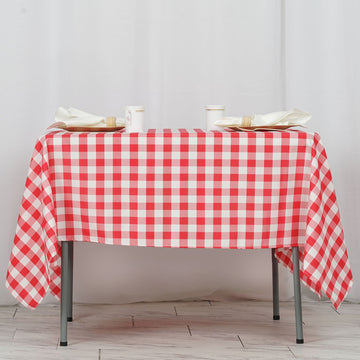 White/Red Seamless Buffalo Plaid Square Tablecloth
