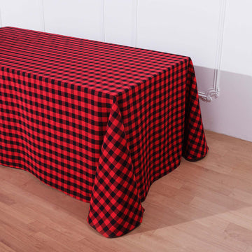 Stylish Black/Red Buffalo Plaid Tablecloth for Large Tables