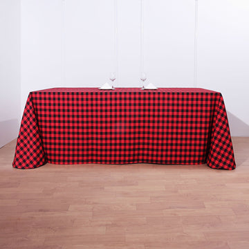 Elevate Your Event Decor with the Black/Red Seamless Buffalo Plaid Rectangle Tablecloth