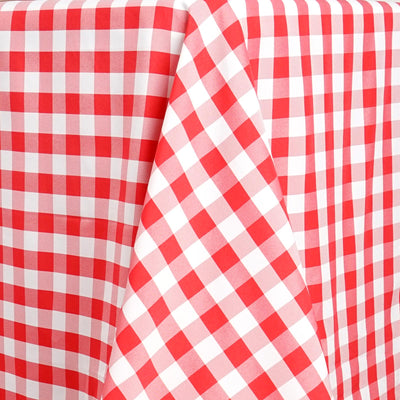 Red and white checkered tablecloth draped elegantly on a table.