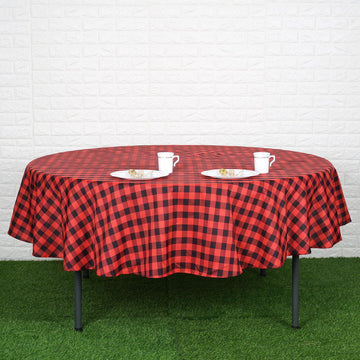 Elegant Black/Red Seamless Buffalo Plaid Round Tablecloth
