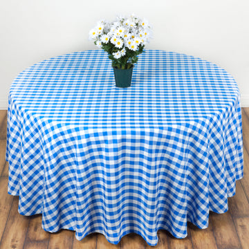 Elegant White/Blue Seamless Buffalo Plaid Round Tablecloth