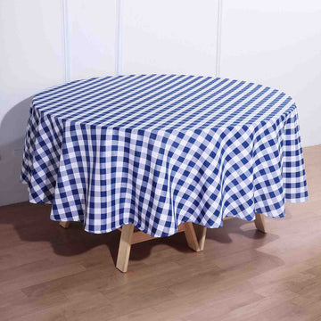 Create a Picture-Perfect Picnic Style Party with the White/Navy Blue Seamless Buffalo Plaid Round Tablecloth