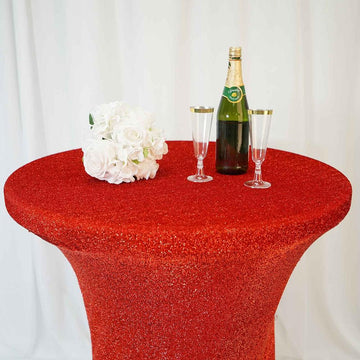 Add a Touch of Glamour with the Red Metallic Shiny Glittered Spandex Cocktail Table Cover