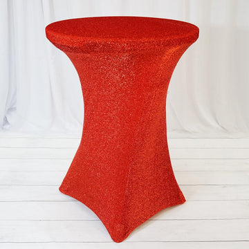 Versatile and Stylish Event Décor with the Red Metallic Shiny Glittered Spandex Cocktail Table Cover