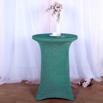 Turquoise Metallic Shiny Glittered Spandex Cocktail Table Cover