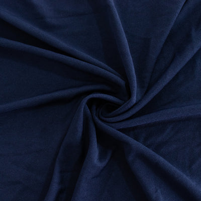 Navy blue fabric with a soft texture, draped in a spiral pattern.