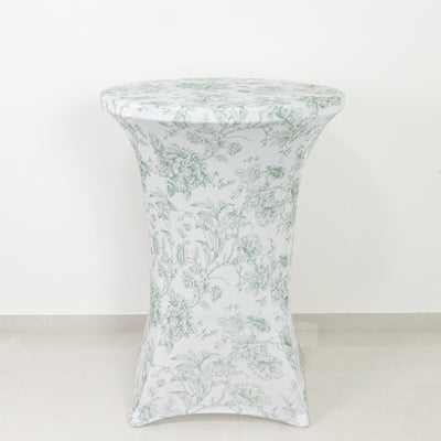 Floral-printed table cover on a round table against a white background
