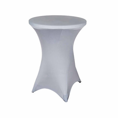 Round cocktail table with stretch cover, ideal for events and gatherings.