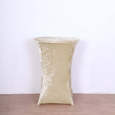 Beige stretch table cover for cocktail tables