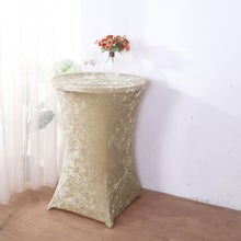 Beige Crushed Velvet Stretch Fitted Round Highboy Cocktail Table Cover