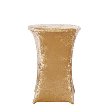 Champagne Crushed Velvet Stretch Fitted Round Highboy Cocktail Table Cover#whtbkgd