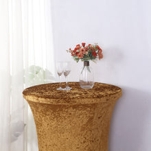 Gold Crushed Velvet Stretch Fitted Round Highboy Cocktail Table Cover