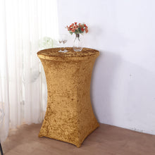 Gold Crushed Velvet Stretch Fitted Round Highboy Cocktail Table Cover