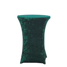 Hunter Emerald Green Crushed Velvet Stretch Fitted Round Highboy Cocktail Table Cover#whtbkgd