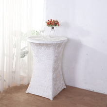 White Crushed Velvet Stretch Fitted Round Highboy Cocktail Table Cover
