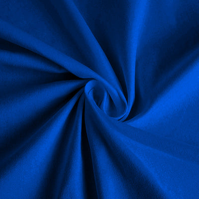 Vibrant blue fabric with a smooth texture in a swirling pattern.