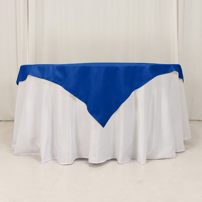 Blue tablecloth with white skirt for events and dining.