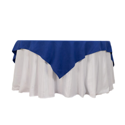 Round table with blue and white tablecloth