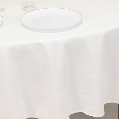 Elegant white tablecloth with a subtle sheen, perfect for dining settings.