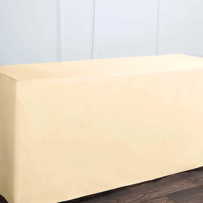 Beige table cover on a plain surface