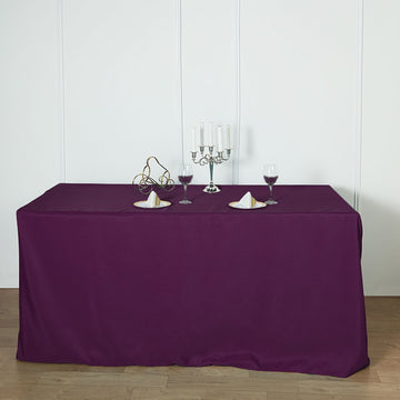 Elevate Your Event Decor with the Eggplant Fitted Polyester Rectangular Table Cover 6ft