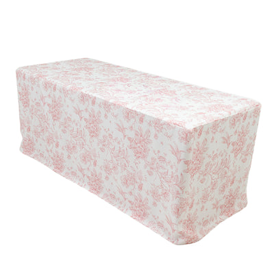 Floral-patterned table cover on a plain background