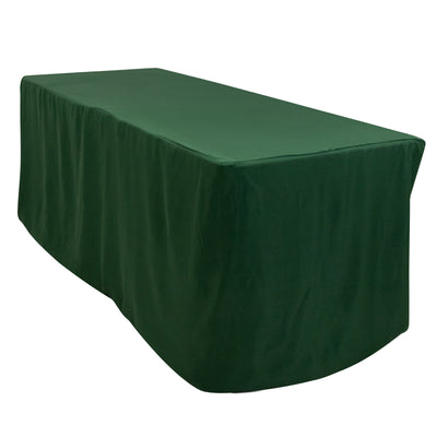 Green table cover draped over a rectangular table