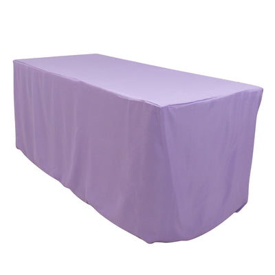 Purple table cover draped over a rectangular table