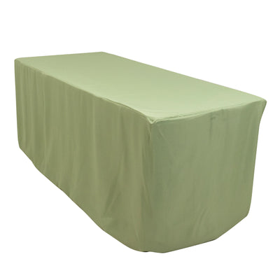Green table cover draped over a rectangular table