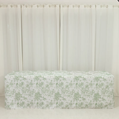 Floral tablecloth with green patterns on a plain white background