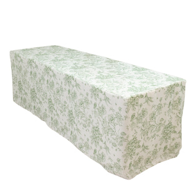 Floral tablecloth for rectangular tables in green and white pattern