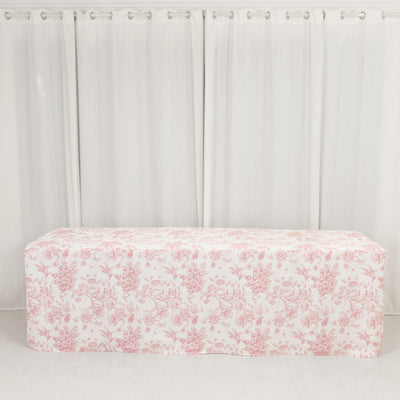Floral-patterned table cover on a white background