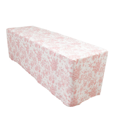 Floral tablecloth in pink and white, perfect for events and home decor.