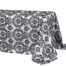 Black Velvet Flocking Design Taffeta Damask Tablecloth 90 Inch x 132 Inch Rectangle#whtbkgd