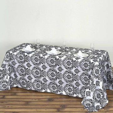 Black Velvet Flocking Design Taffeta Damask Tablecloth 90"x132"