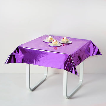 Create an Exquisite Tablescape with a Purple Metallic Foil Square Tablecloth
