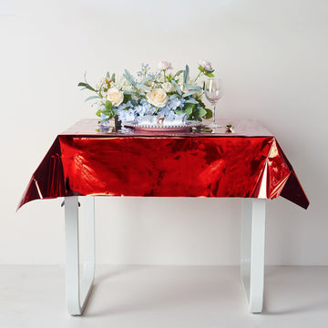 Add Sparkle to Your Event with a Red Metallic Foil Square Tablecloth