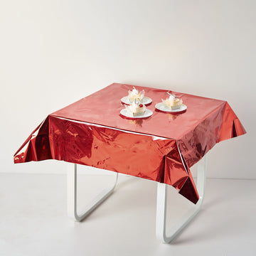 Add a Pop of Color to Your Tablescape with a Red Metallic Foil Square Tablecloth