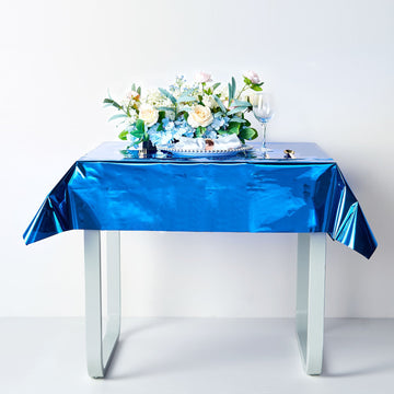 Elevate Your Event with the Royal Blue Metallic Foil Square Tablecloth