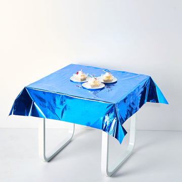 Create a Stunning Blue Tablescape with the Royal Blue Metallic Foil Square Tablecloth